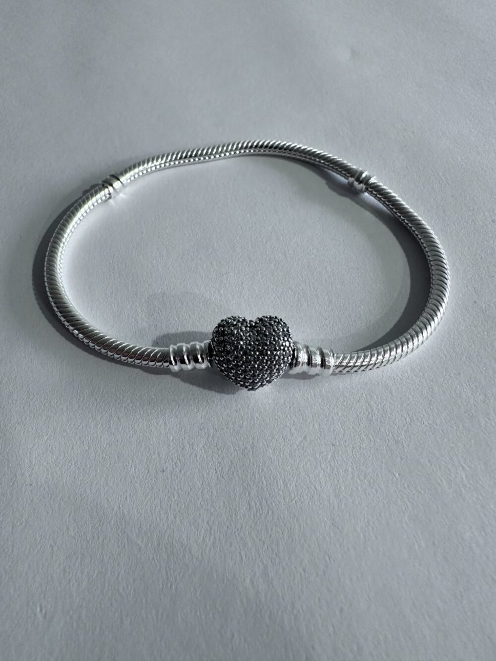 Pandora Silver Pave Heart Snake Chain Bracelet - Picture 5 of 5